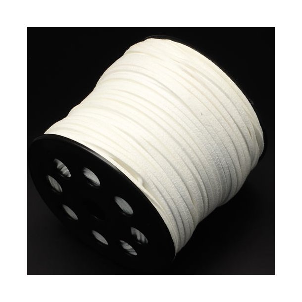 Suede (artificial), whole coil, white, 3x1.2mm, 90 meters