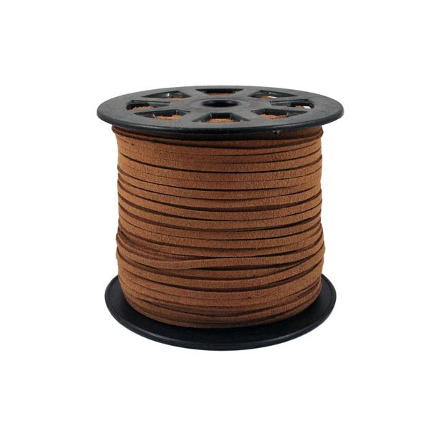 Suede cord (artificial), full spool, brown, 3x1.2mm, 90 meters