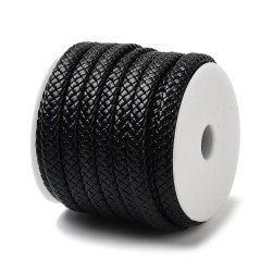 Geflochtene PU-Kunstlederkordel, schwarz, flach, 9x4 mm, 20 cm