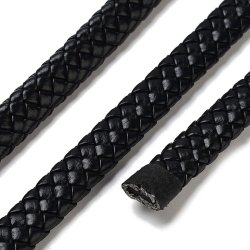 Geflochtene PU-Kunstlederkordel, schwarz, flach, 9x4 mm, 20 cm