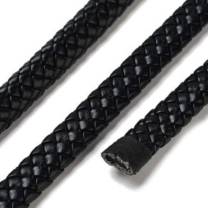 Geflochtene PU-Kunstlederkordel, schwarz, flach, 9x4 mm, 20 cm