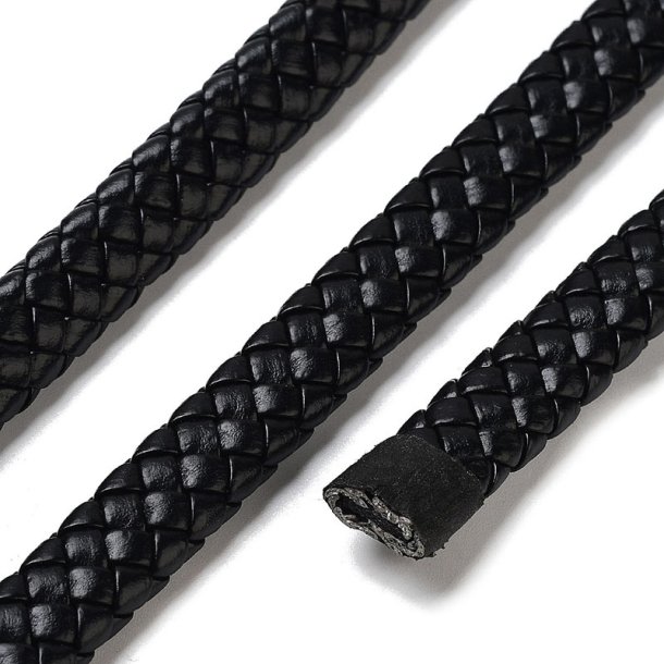 Geflochtene PU-Kunstlederkordel, schwarz, flach, 9x4 mm, 20 cm