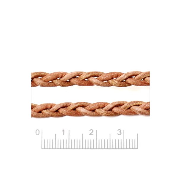 Braided Leather cord, rustic light brown, 6x3.5mm, 50cm