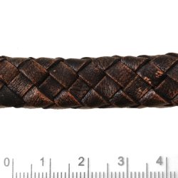 Lederband, flach, geflochten, antik-braun, Breite Model, 13x6 mm, 25 cm