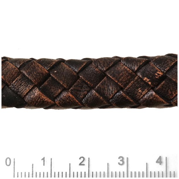 Lederband, flach, geflochten, antik-braun, Breite Model, 13x6 mm, 25 cm