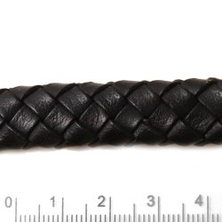 Lederband, flach, geflochten, schwarz, Breite Model, 14x6 mm, 25 cm