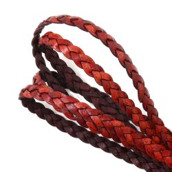 Lederband, geflochten, flach, Kalbsleder, antik rotbraun, 7x2 mm, 50 cm
