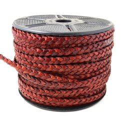 Lederband, geflochten, flach, Kalbsleder, antik rotbraun, 7x2 mm, 50 cm