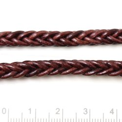 Lederband, viereckig geflochten, antik dunkelbraun, 5,5 mm, 50 cm