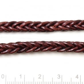 Lederband, viereckig geflochten, antik dunkelbraun, 5,5 mm, 50 cm