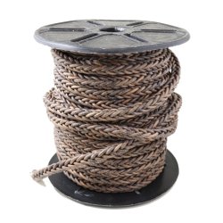 Lederband, ganze Rolle, viereckig geflochten, antik dunkel Naturfarben, 5,5 mm, 10 m