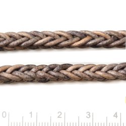 Lederband, ganze Rolle, viereckig geflochten, antik dunkel Naturfarben, 5,5 mm, 10 m