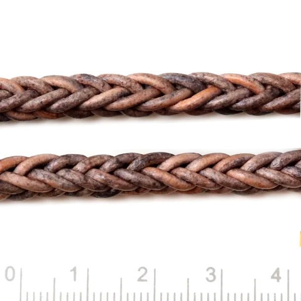 Leather cord, square braided, antique brown, Width 5.5mm, 50cm