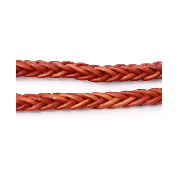 Leather cord, square braided, rose-wood brown, soft quality, Width 5.5mm, 50cm