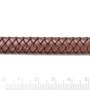 Lederband, flach, geflochten, dunkler Sand, 12x6 mm, pro 25 cm