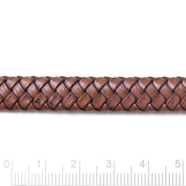 Lederband, flach, geflochten, dunkler Sand, 12x6 mm, pro 25 cm