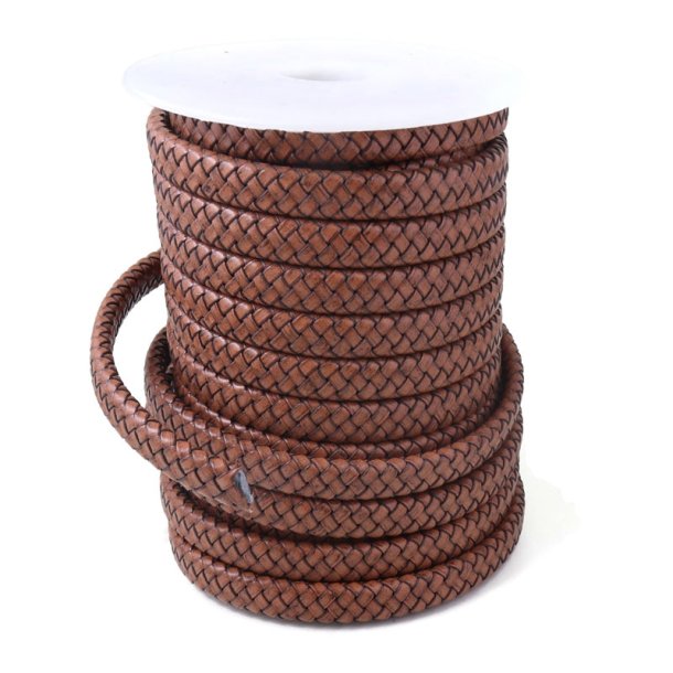 Lederband, flach, geflochten, dunkler Sand, 10x5 mm, pro 25 cm