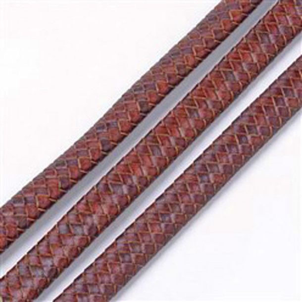Leather cord, flat braided, saddle brown, high quality, 10x5 mm, per 25cm