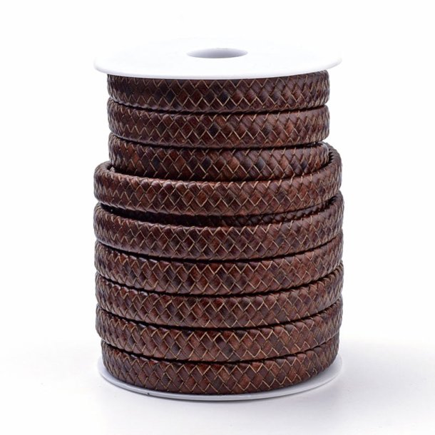 Lederband, ganze Spule, flach, geflochten, rotbraun, 10x5 mm, 10 m