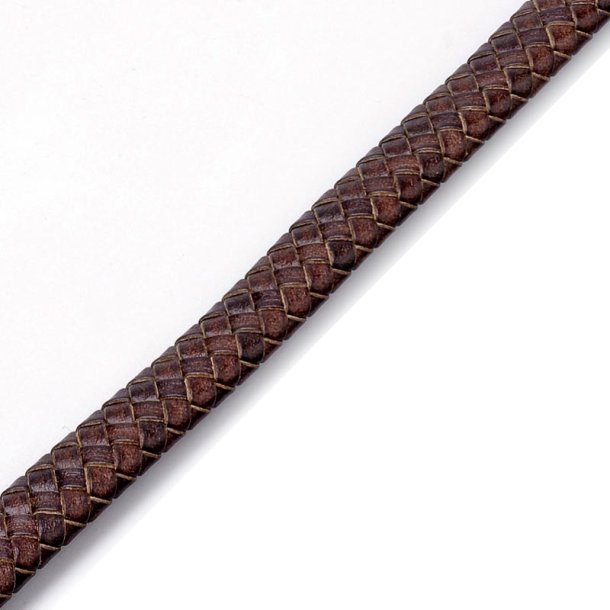 Leather cord, flat braided, reddish brown, high quality, 10x5 mm, per 25cm