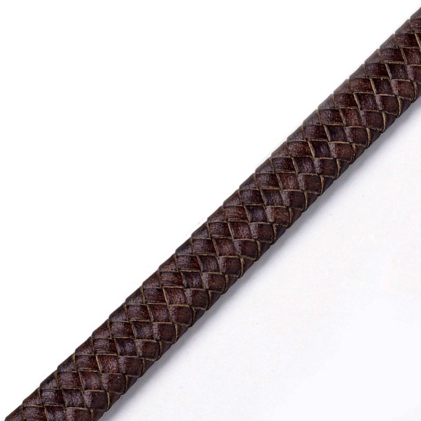 Lederband, flach, geflochten, dunkelbraun, 12x6 mm, pro 25 cm