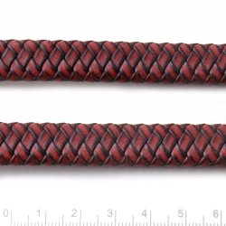 Lederband, flach geflochten, kastanienbraun gemustert, 12x6 mm, per 25 cm