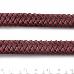 Lederband, flach geflochten, kastanienbraun gemustert, 12x6 mm, per 25 cm