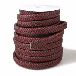 Lederband, flach geflochten, kastanienbraun gemustert, 12x6 mm, per 25 cm