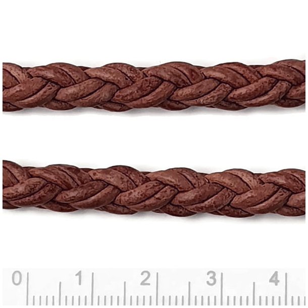 Leather cord, double braided, 8 cords, dark antique brown, 7.5 mm, 50 cm
