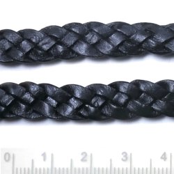 Braided Leather cord, flat, black, 9x2mm, 50cm