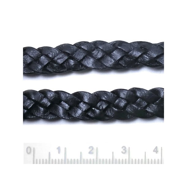 Lederband, geflochten, flach, schwarz, 9x2 mm, 50 cm