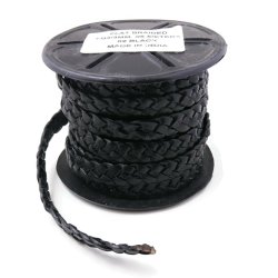 Braided Leather cord, flat, black, 9x2mm, 50cm