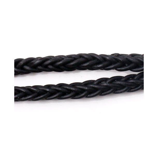 Leather cord, square braided, frosted black, soft quality, Width 5.5mm, 50cm