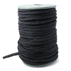 Lederband, viereckig geflochten, matt schwarz, weiche Qualit&auml;t, 5,5 mm, 10 m