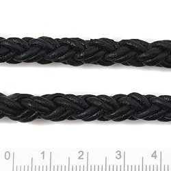 Lederband, Doppel-schnur geflochten, rund, schwarz,  7,5 mm, 50 cm