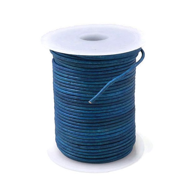 Leather cord, full spool, antique blue, thickness 1.5mm, 25m