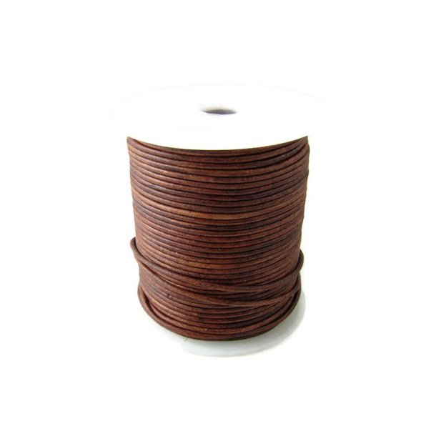 Leather cord, complete reel, rustic medium brown, 1mm, 25m