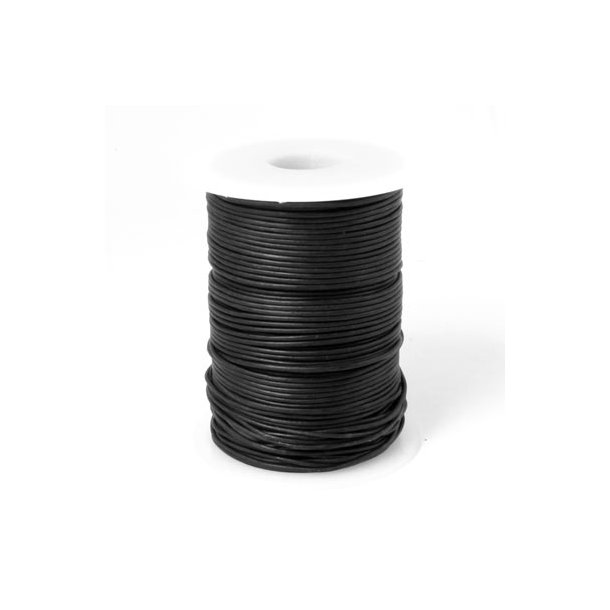Leather cord, matte black, 1mm, 25m (complete reel)