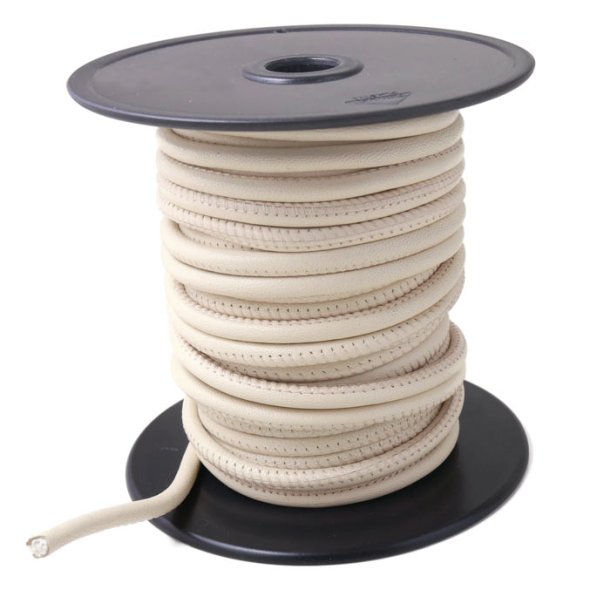 Stitched leather cord, bulk purchase, round, off white, 5mm, 25 m