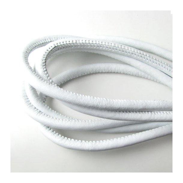 Stitched leather cord, round, white, 3mm, 20cm
