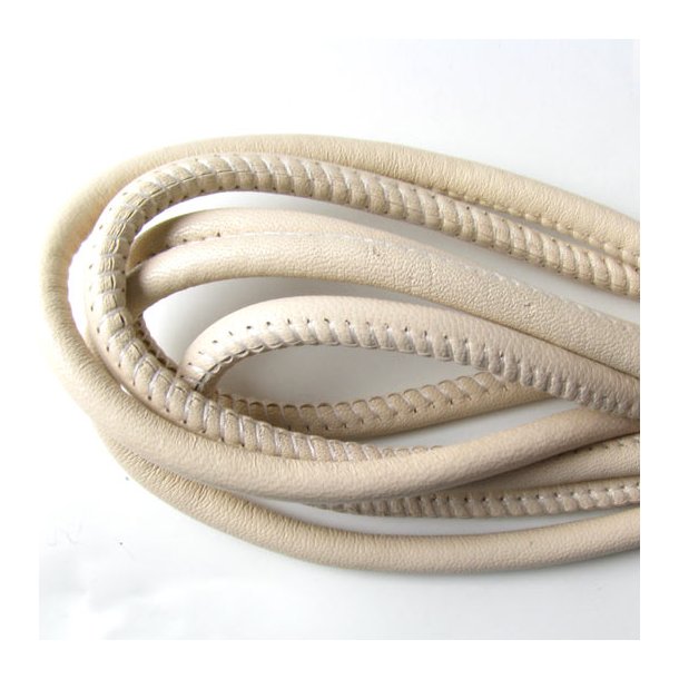Stitched leather cord, round, off white, 6mm, 20cm, If you purchase more than one unit, cord will be delivered uncut.