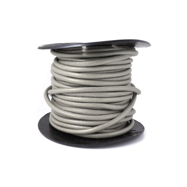 Stitched leather cord, round, silvery grey, 8mm, 25m