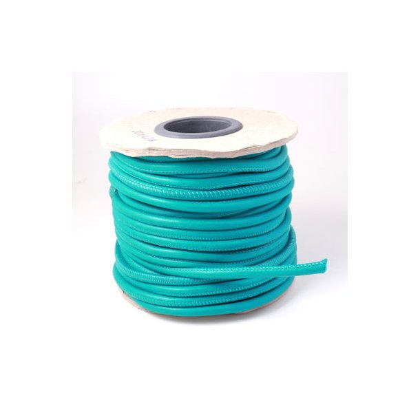 Stitched leather cord, round, uncut bundle, turquoise, 5mm, 25m