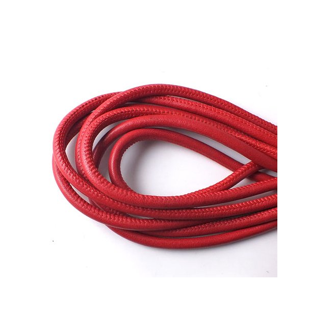 Stitched leather cord, round, red, 6mm, 20cm. If you purchase more than one unit, cord will be delivered uncut.