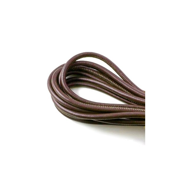 Stitched leather cord, round, dark brown, 6mm, 20cm. If you purchase several units, cord will be delivered uncut.