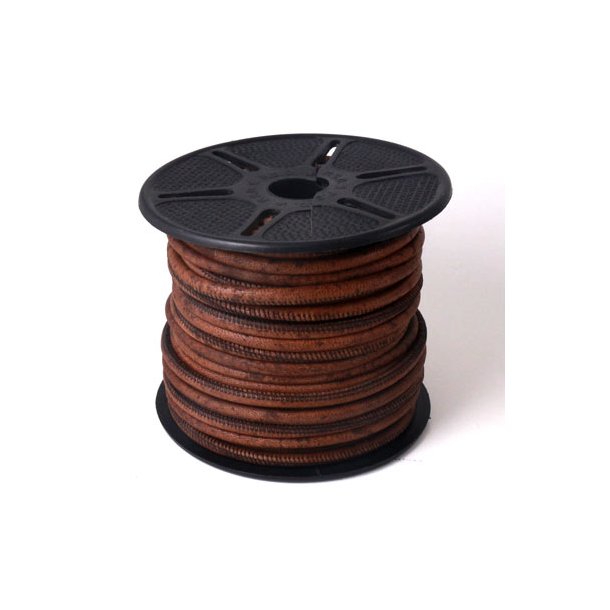 Stitched leather cord, round, uncut bundle, rustic brown, 8mm, 25m