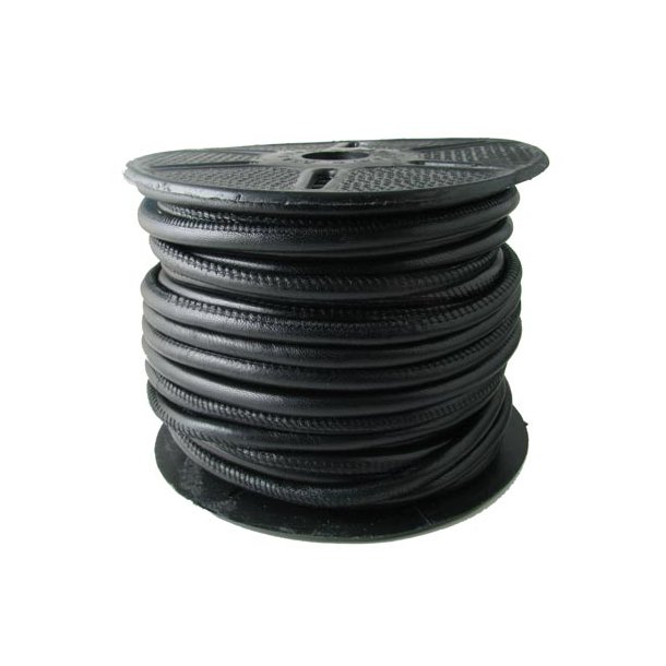 Stitched leather cord, round, black, 3mm, 25m
