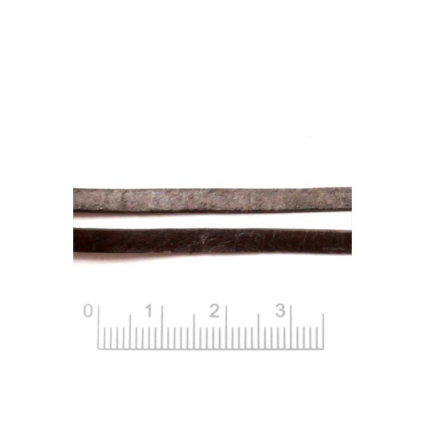 Lderbnd, flad, mrkbrun, bredde 4 mm, 1 meter