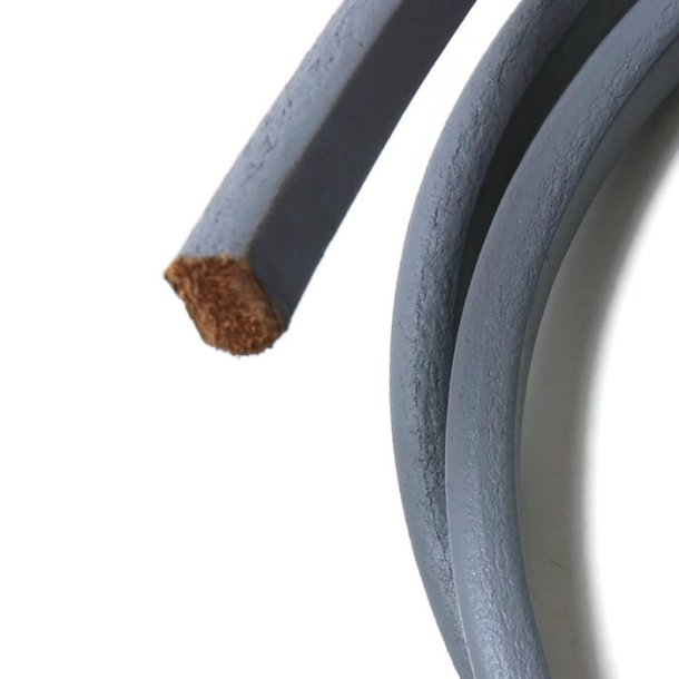 Calf leather, square shape cord, grey, 10x6.5mm, 22cm