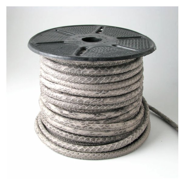 Bulk purchase. Stitched genuine snake leather cord, light grey, 5mm, 10m